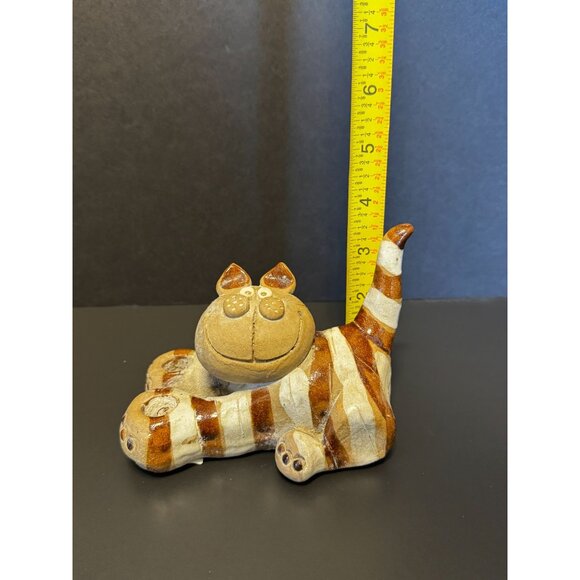 Vintage Nancy Ecklund Ceramic Cat Sculpture Brown & Cream Striped Figurine - Picture 9 of 10